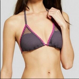 Xhilaration Mesh Bikini Top Small Black Pink Triangle Swim Top Sheer